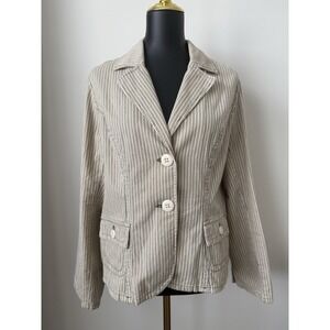 I.E. Relaxed Y2K Vintage Blazer/Jacket Khaki/Brown/Cream Stripe Women's XL